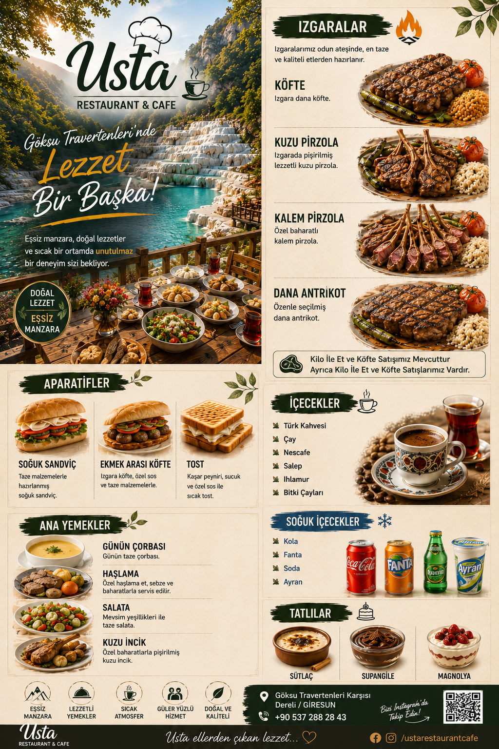 Göksu Travertenleri Usta Restaurant Cafe menü broşürü